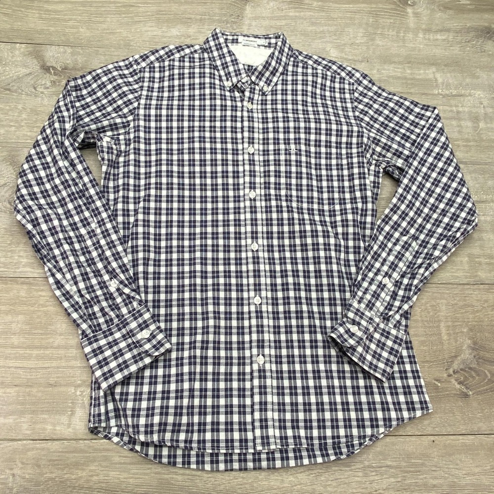 J.Lindeberg Shirt Mens Medium Blue Check Long Sleeve Button Down Casual
